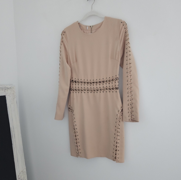 House Of CB Anuki Nude Chain Link Long Sleeve Body Hugging Dress - Picture 2 of 15